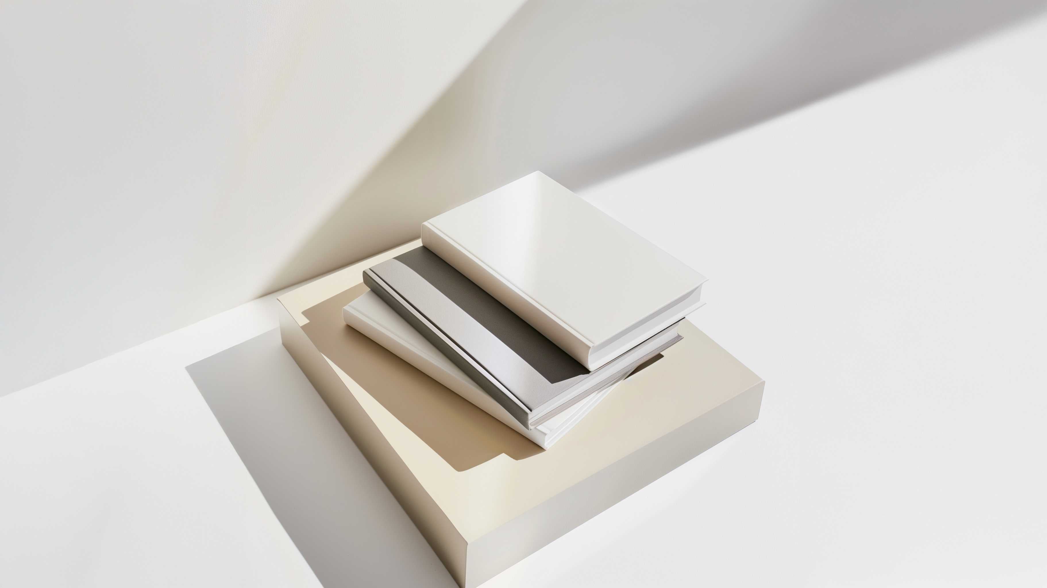 Minimal book composition representing knowledge frameworks and strategic thinking